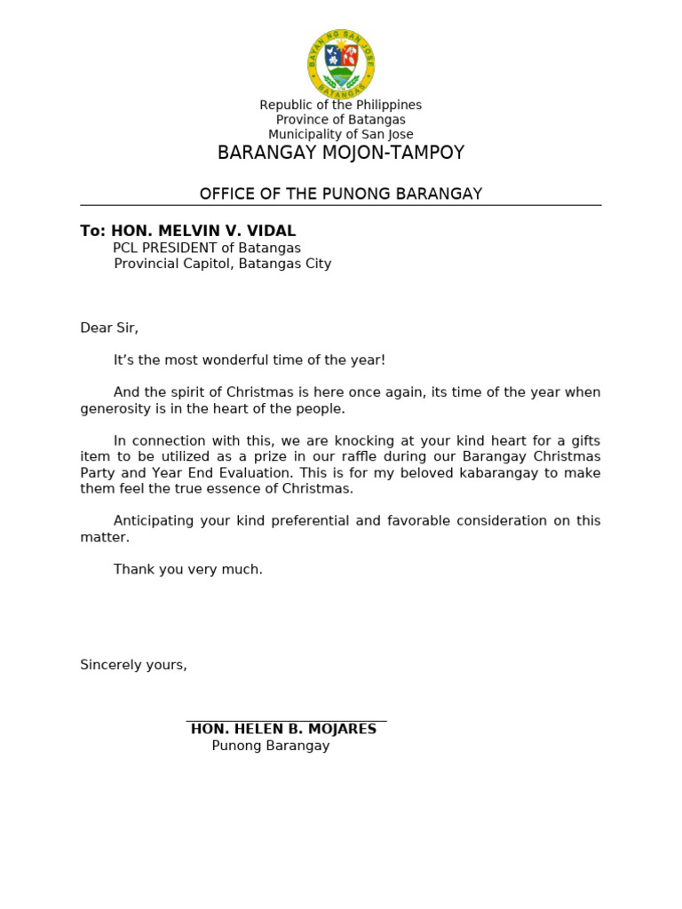 Christmas Raffle Request Letter | PDF