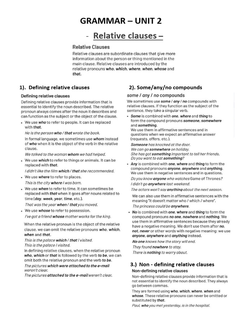 Relative Clauses Explained: Grammar Unit 2 | PDF