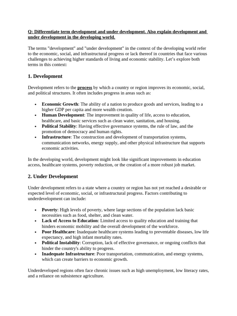 Development vs. Underdevelopment Explained | PDF | Developing Country ...