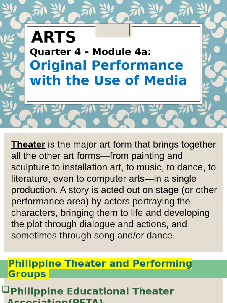 Philippine Theater Performance Overview | PDF | Play (Theatre) | Filmmaking