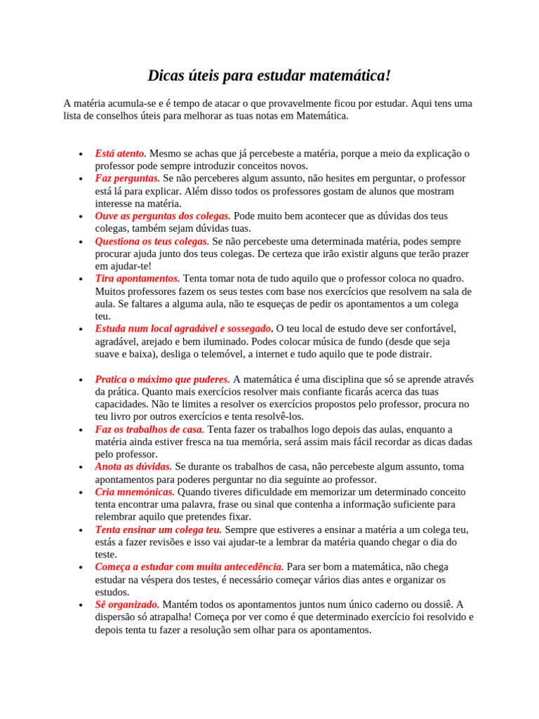 Dicas para Estudar Matemática Eficazmente | PDF | Matemática
