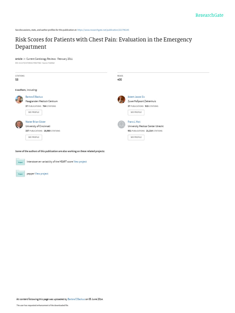 Risk Scores For Patients With Chest Pain Evaluatio | PDF | Myocardial ...