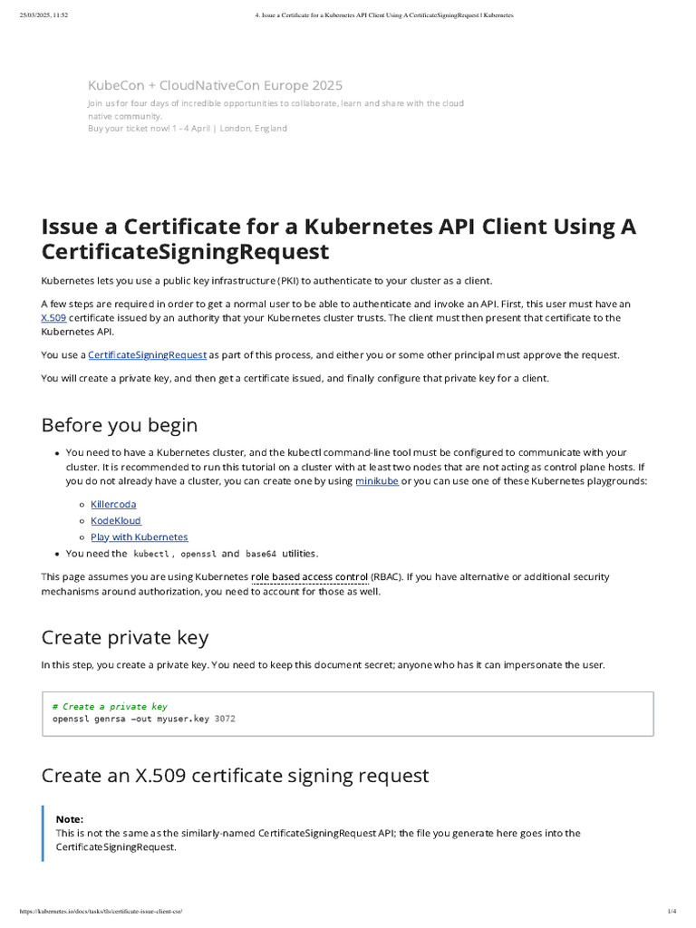 Kubernetes Client Certificate Guide | PDF | Public Key Certificate ...
