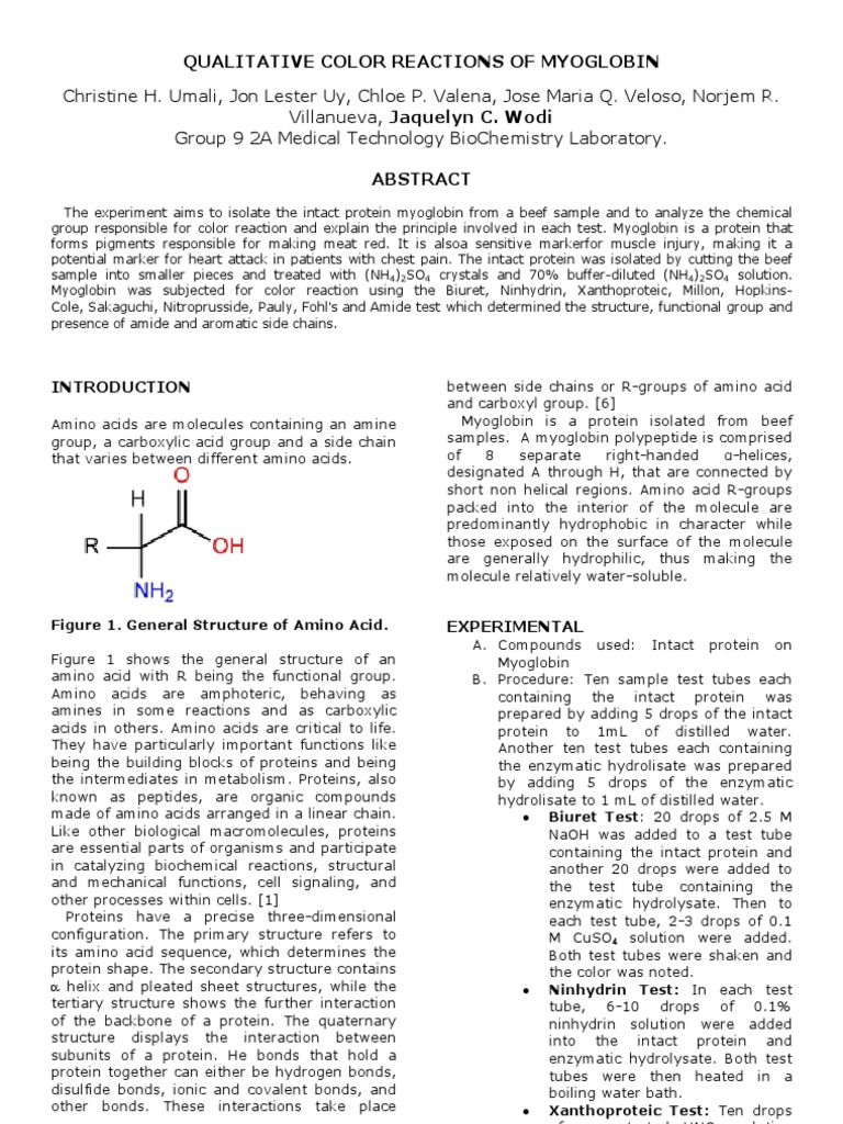 Myoglobin Color Reactions Analysis | PDF | Biomolecular Structure ...
