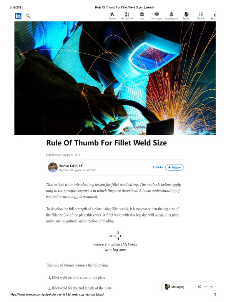 Rule of Thumb For Fillet Weld Size - LinkedIn | PDF