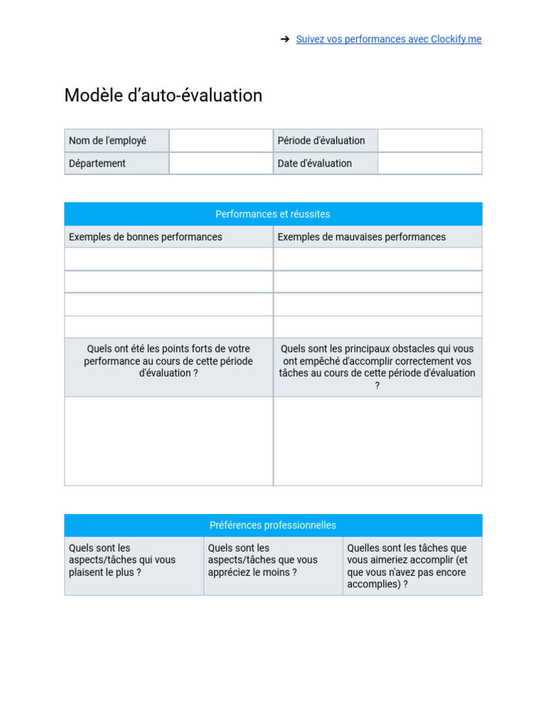 Modèle d'auto-évaluation professionnelle | PDF