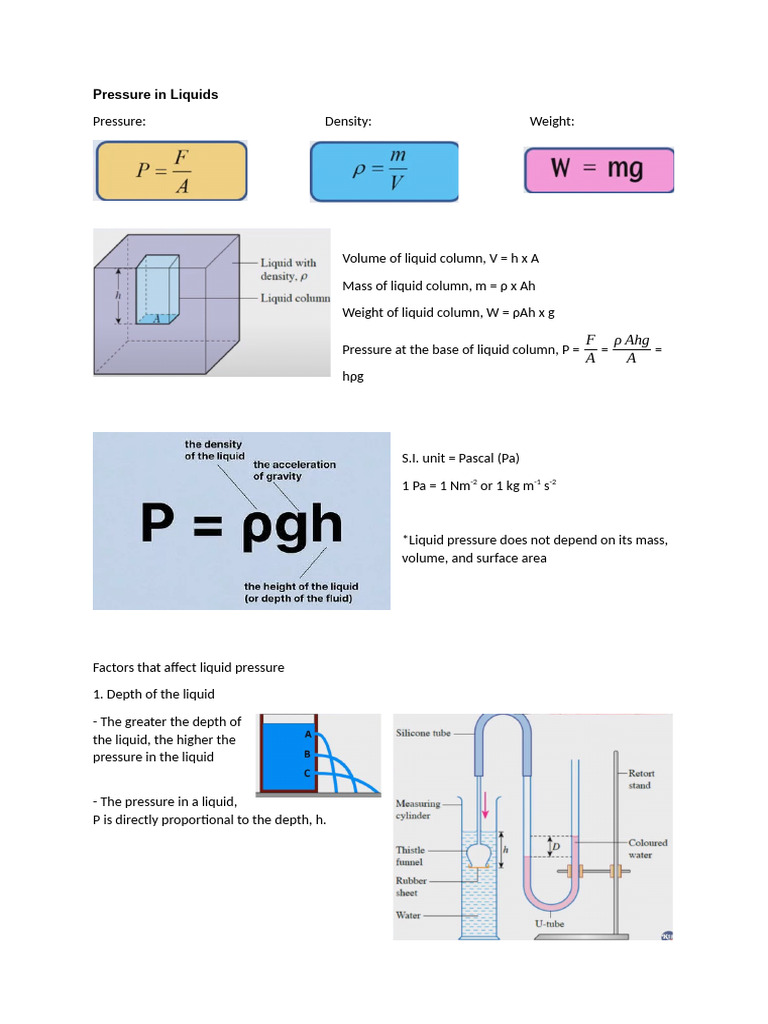 2.1 Pressure in Liquids | PDF | Pressure | Water