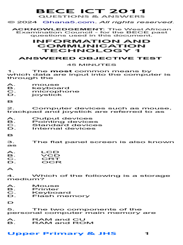 BECE ICT 2011 Paper1 QA Free | PDF | Graphical User Interfaces ...