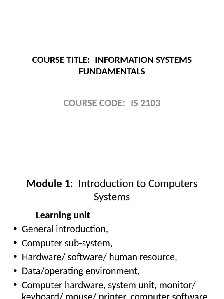 Information Systems Fundamentals Overview | PDF | Computer Data Storage ...