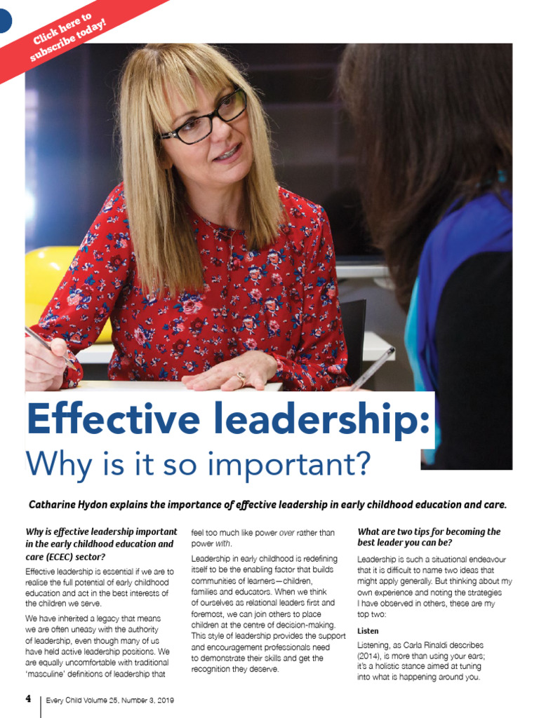 Importance of Leadership in ECEC | PDF | Leadership | Behavioural Sciences