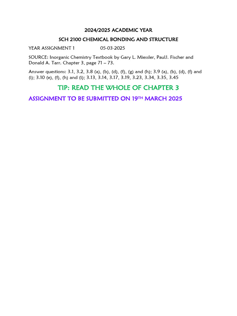 SCH 2101 Assignment 1 | PDF