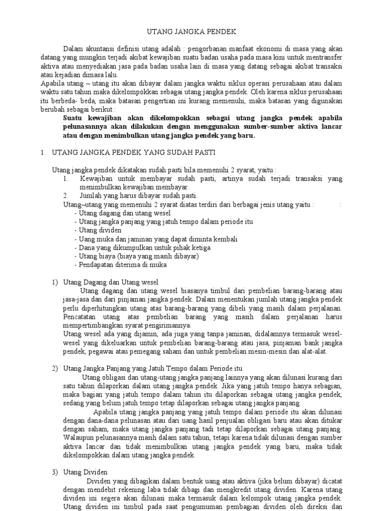 Utang Jangka Pendek