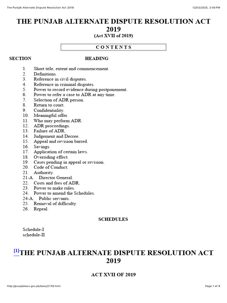 Punjab ADR Act 2019 Overview | PDF | Alternative Dispute Resolution ...