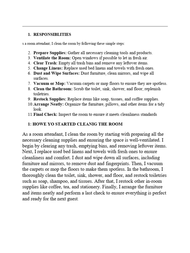 Room Attendant Cleaning Guide | PDF | Housekeeping | Hygiene