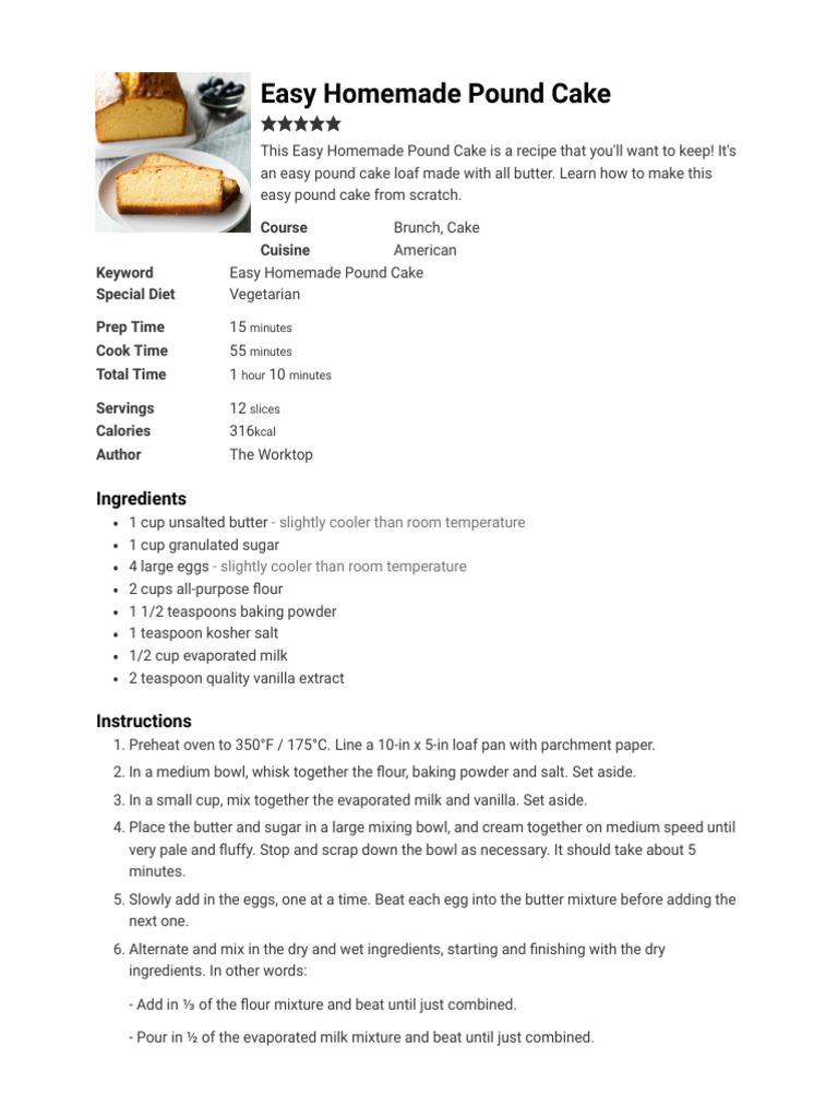 Easy Homemade Pound Cake Recipe | PDF | Cakes | Foods