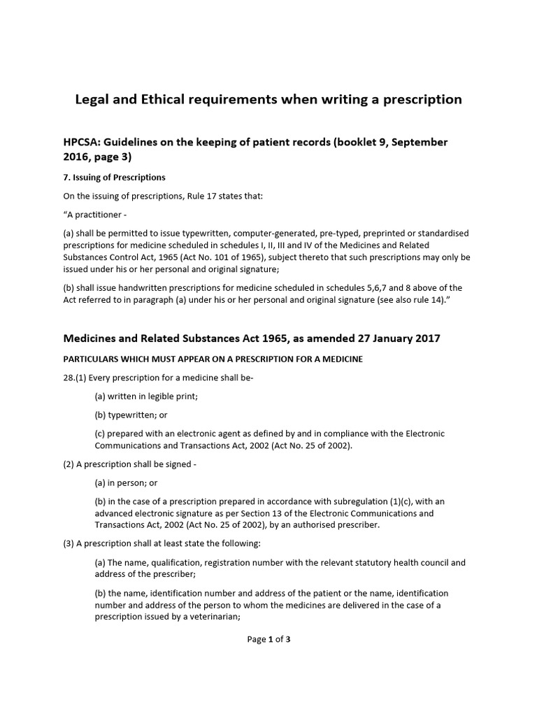 Legal Requirements for Writing Prescriptions | PDF | Medical ...
