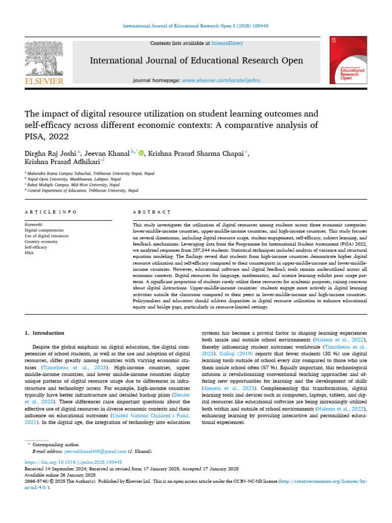 Digital Resource Impact on Student Learning | PDF | Self Efficacy ...