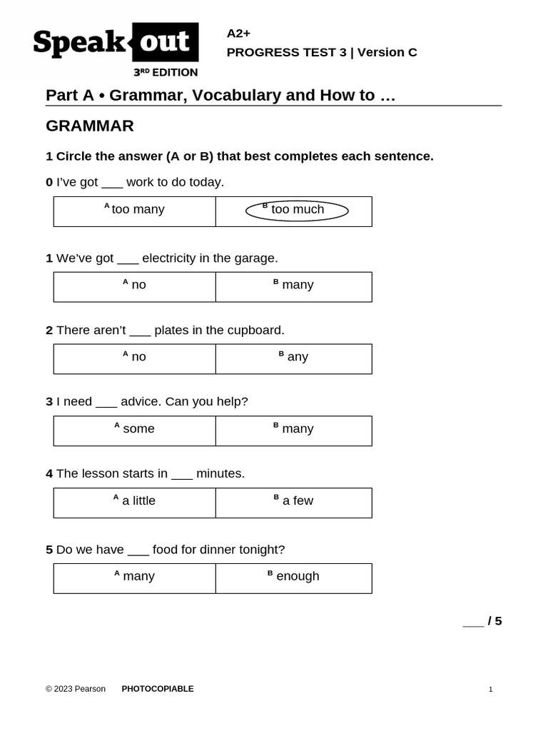 A2+ Progress Test 3: Grammar & Vocabulary | PDF | Fast Food