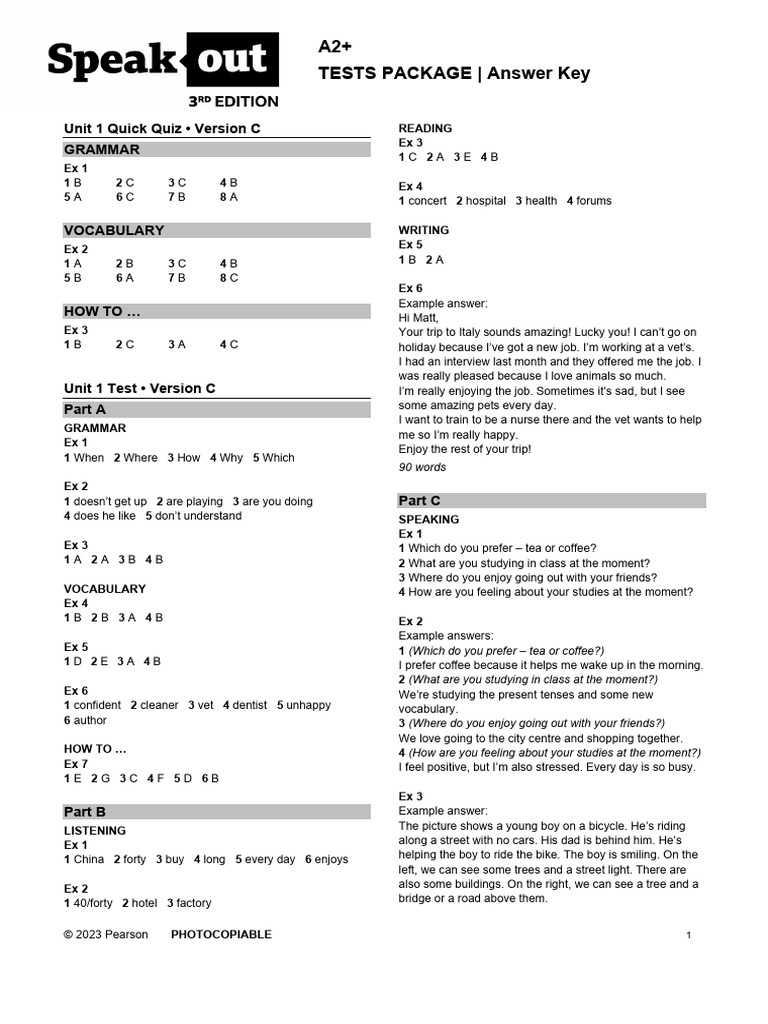 A2+ Tests Package Answer Key | PDF | Sushi