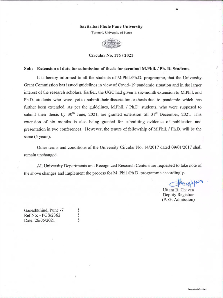 Extension For Submission of Thesis - 29.06.2021 | PDF