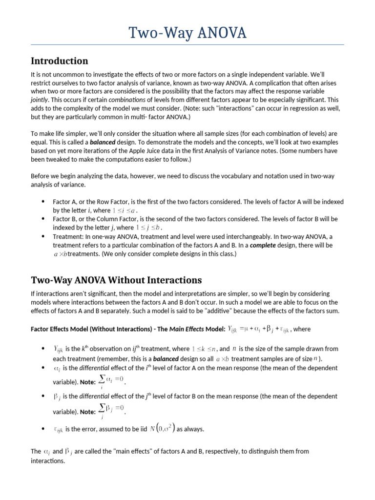 Two-Way Anova - Revised | PDF | Analysis Of Variance | Errors And Residuals