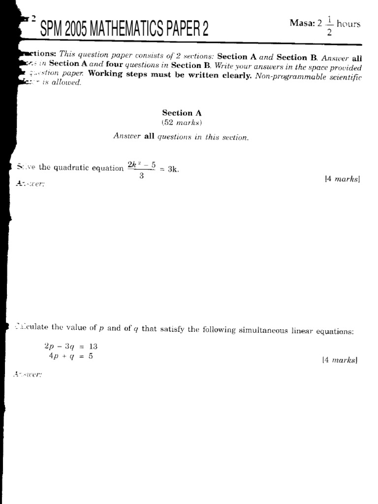 Spm 1449 2005 Mathematics K2 Pdf Geometry Teaching Mathematics