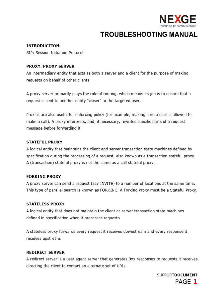 Troubleshooting Manual | PDF | Session Initiation Protocol | Proxy Server