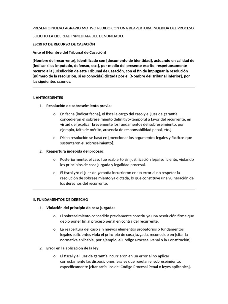 Presento Nuevo Agravio Motivo Pedido Con Una Reapertura Indebida Del ...