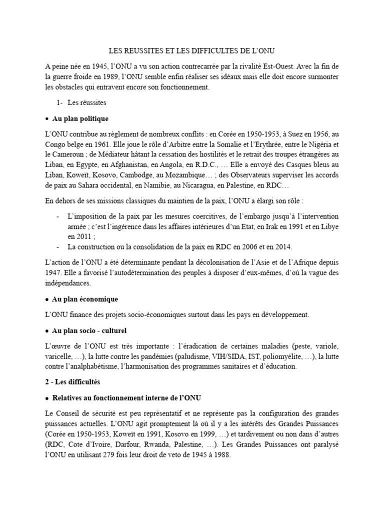 Réussites et défis de l'ONU | PDF | Nations unies | Relations ...