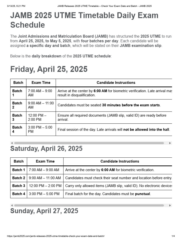 JAMB RELEASES TIMETABLE FEES AND REQUIREMENTS FOR 2026 UTME visual data 5