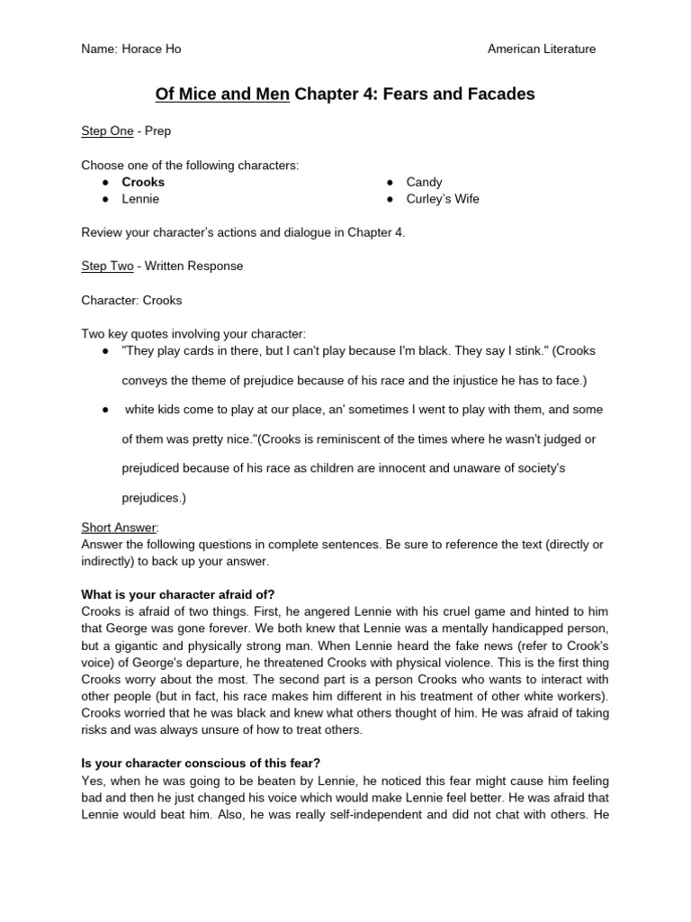 Copy of of Mice and Men Chapter 4 - Fears A | PDF