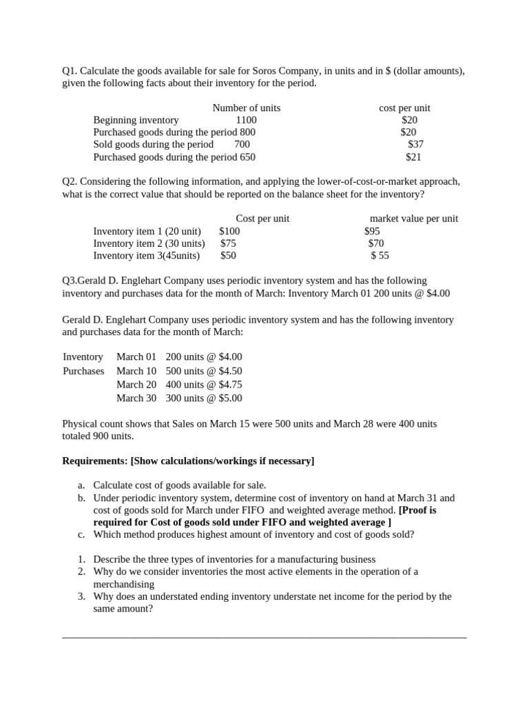 EXAM INV. New Asssignment | PDF | Cost Of Goods Sold | Inventory