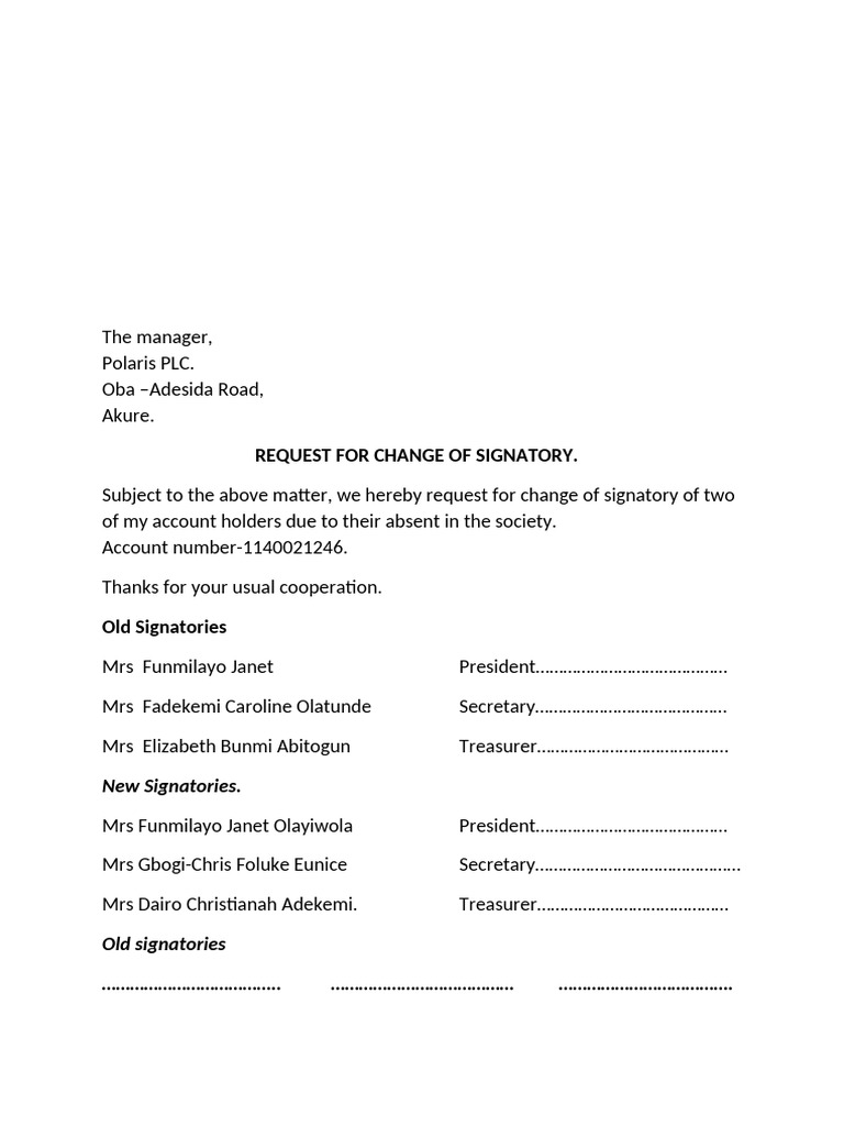 Request for Change of Signatory | PDF