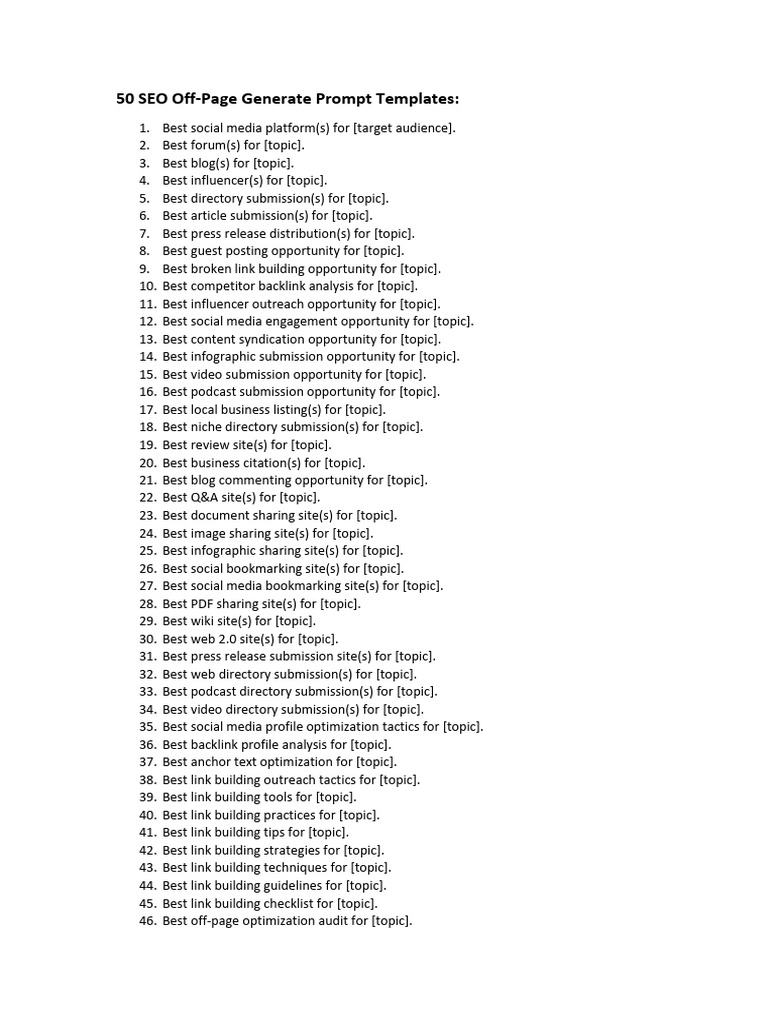 50 Off-Page SEO Prompt Templates | PDF | Cyberspace | Web 2.0