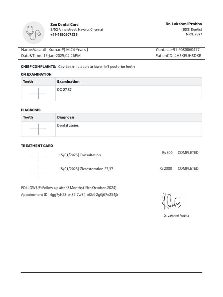 Dental Prescription for Vasanth Kumar | PDF