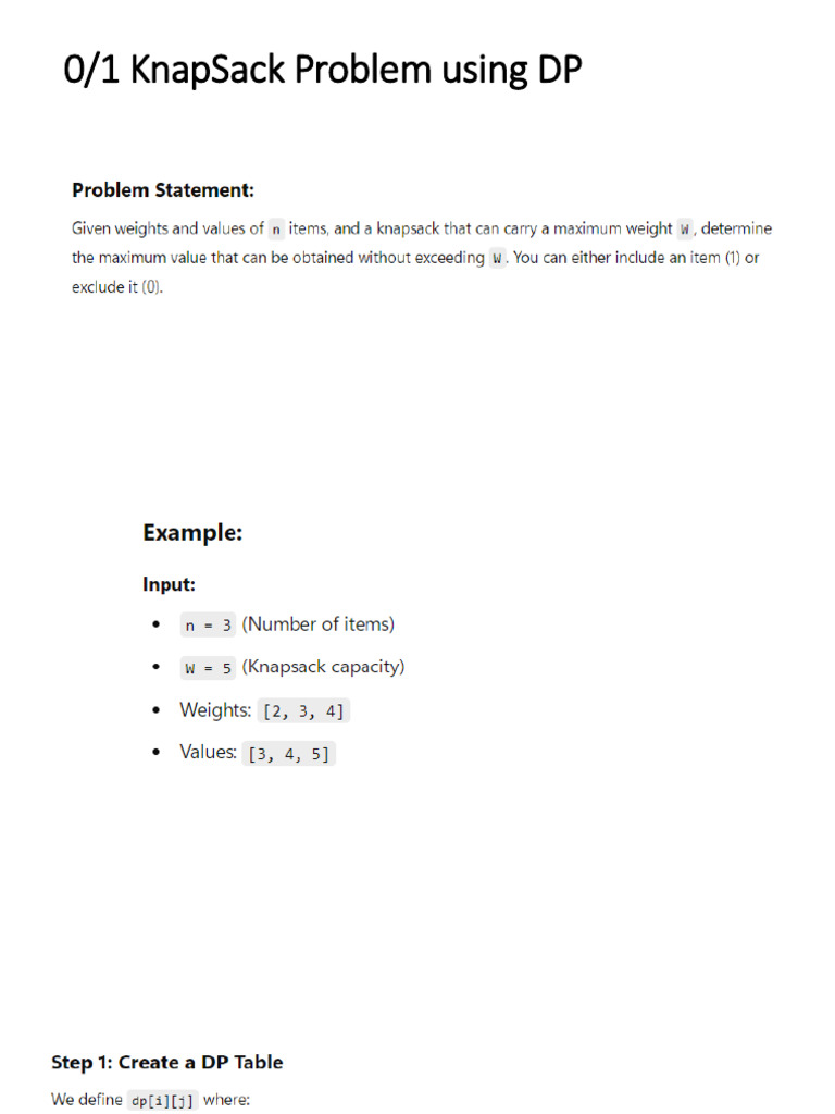 0_1 KnapSack Problem DP | PDF