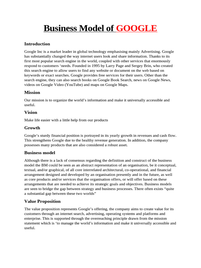 Business Model of GOOGLE | PDF | Business Model | Advertising