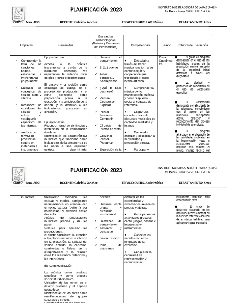 nslp 1er año Planificacion 2023 | PDF | Instrumentos musicales | Ritmo