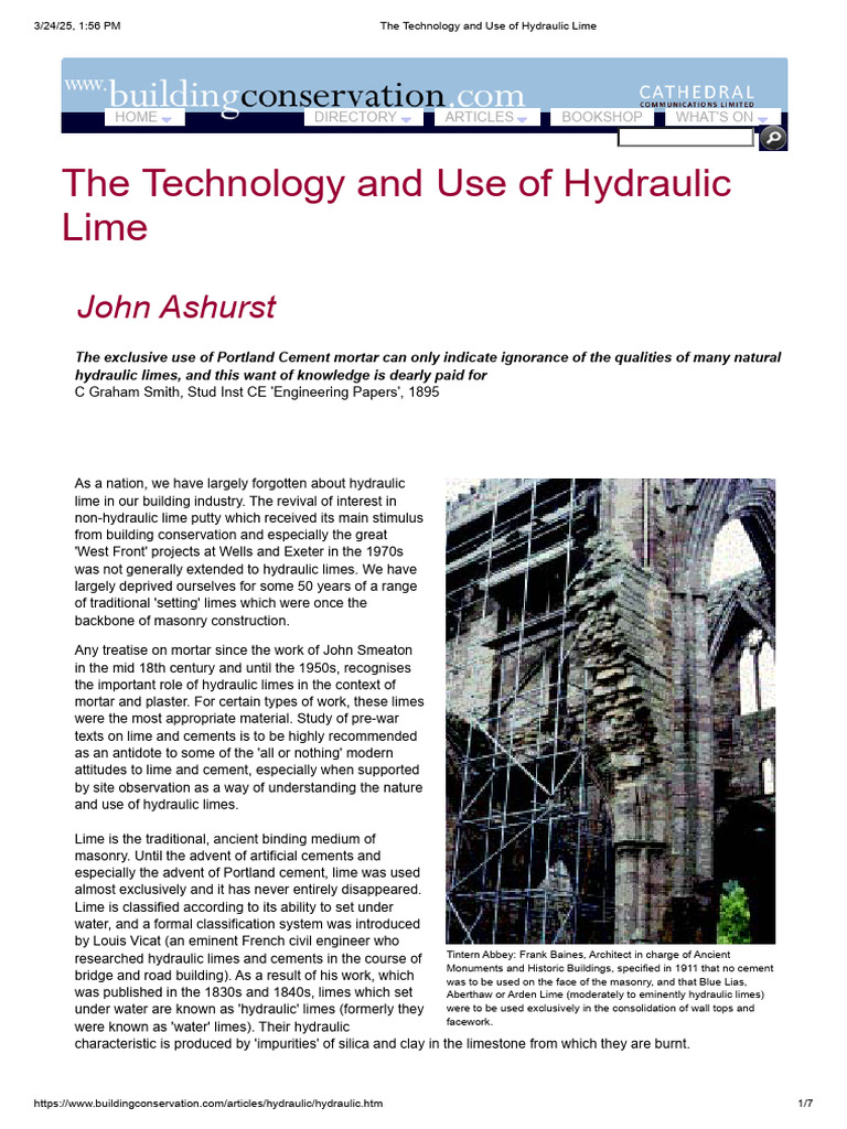 Hydraulic Lime: Technology and Uses | PDF | Lime (Material) | Cement