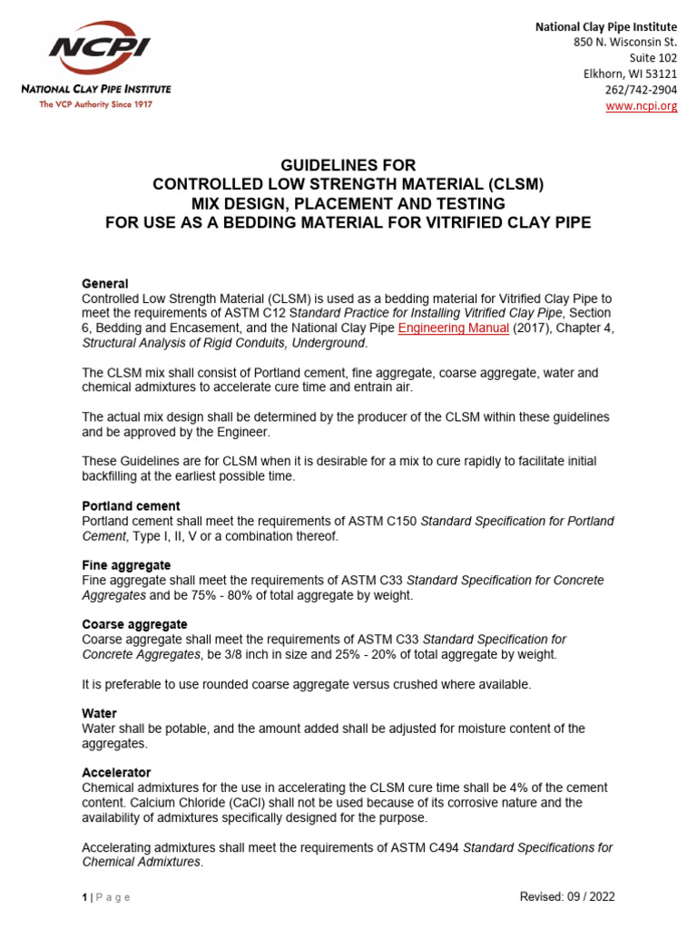 CLSM Guidelines for Vitrified Clay Pipe | PDF | Concrete | Construction ...