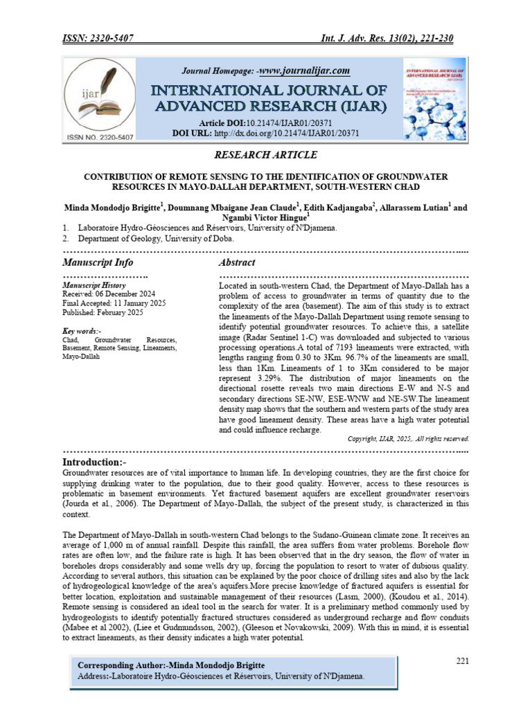 Contribution of Remote Sensing To The Identification of Groundwater ...