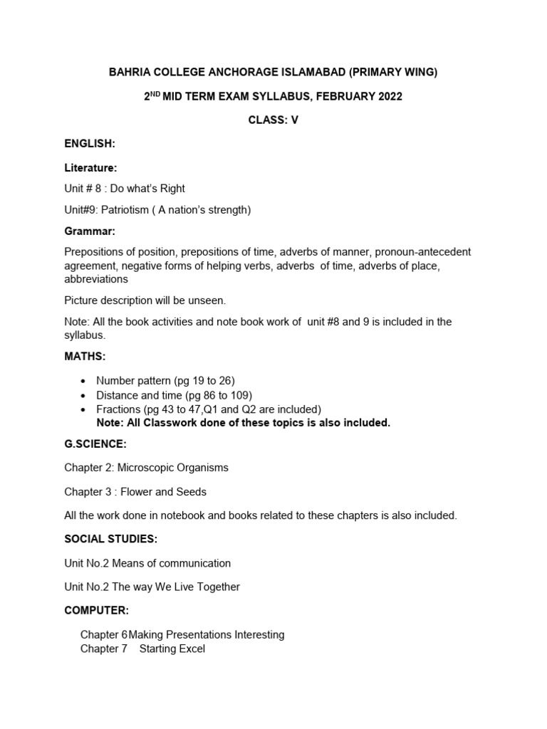 2nd Mid Term Syllabus 22 | PDF