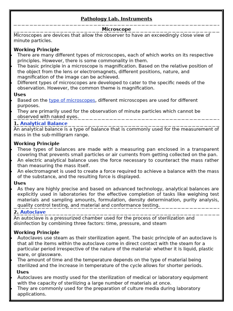 Essential Pathology Lab Instruments | PDF | Spectrophotometry | Ph