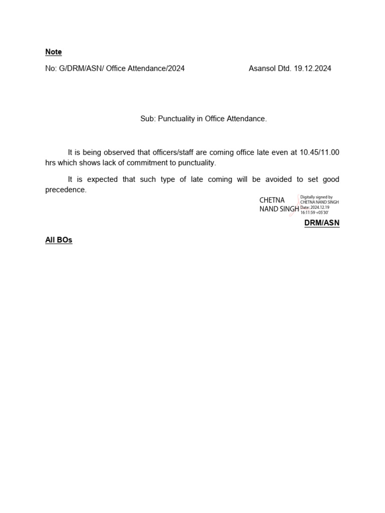 Office Attendance Punctuality Notice | PDF