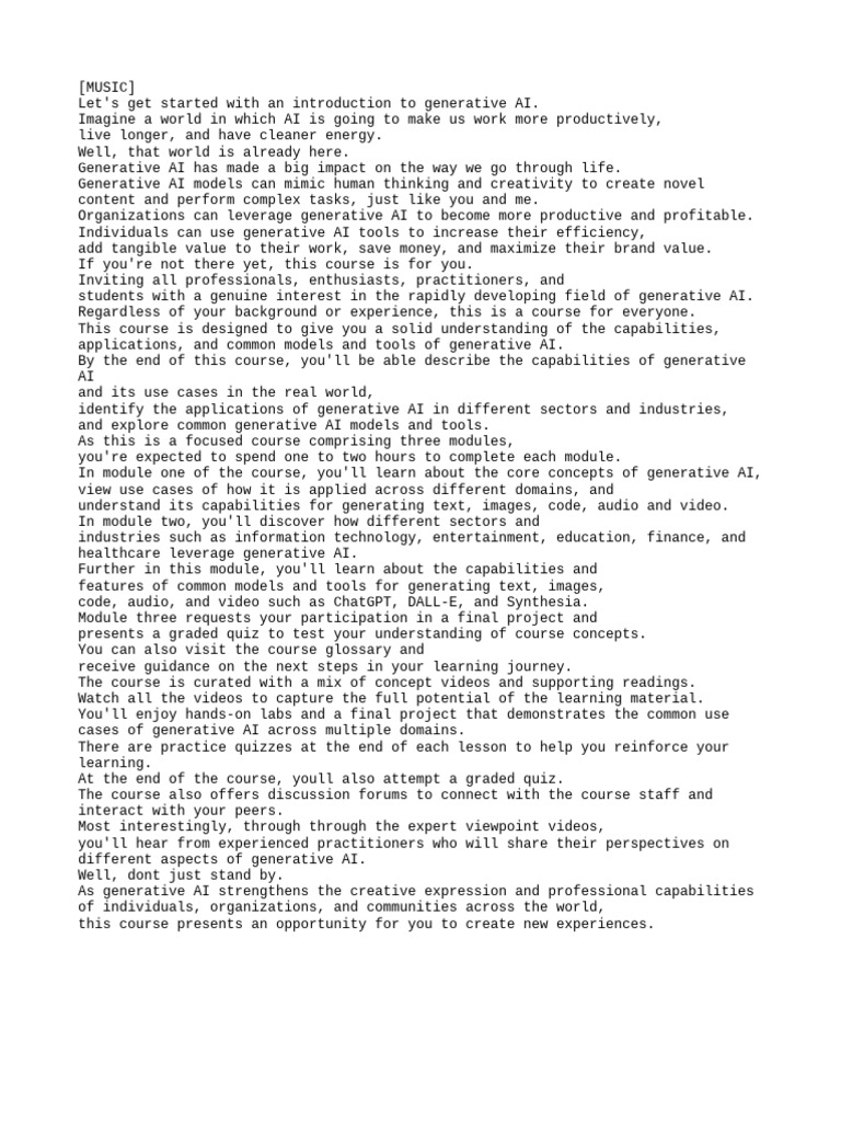 Generative AI Course Overview | PDF | Artificial Intelligence ...