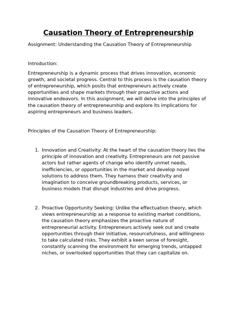 Causation Theory of Entrepreneurship | PDF | Entrepreneurship | Innovation
