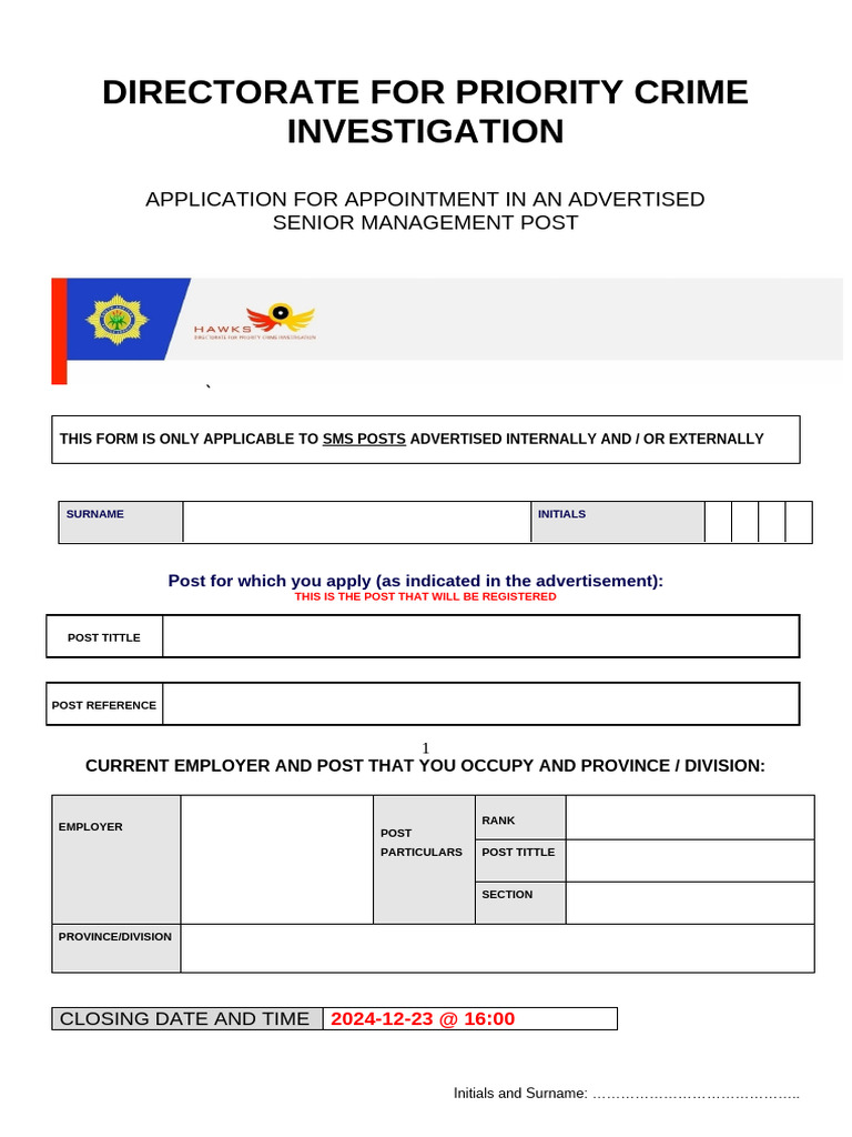 DPCI Senior Management Application Form | PDF | Security Clearance ...