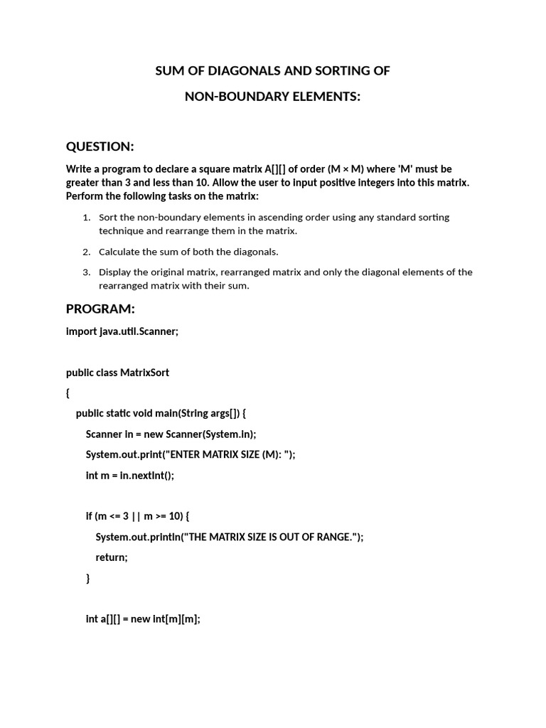 Non Bouandry and Diagonal | PDF | Integer (Computer Science) | Matrix ...