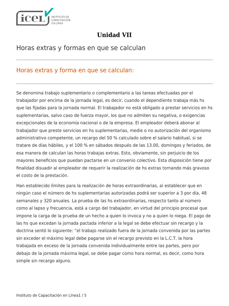 Cálculo de Horas Extras y Vacaciones Laborales | PDF | Salario ...