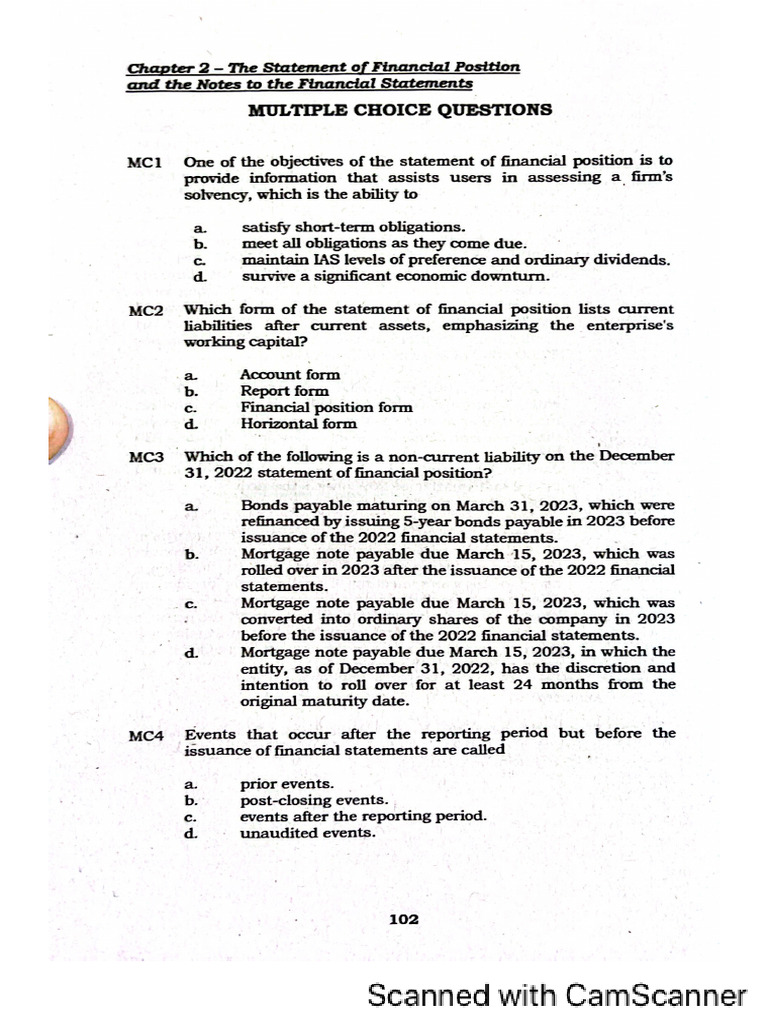 Statement of Financial Position Notes Exercises | PDF